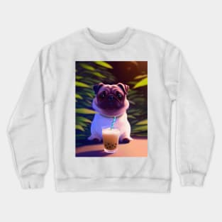 Pug with boba bubble tea Crewneck Sweatshirt